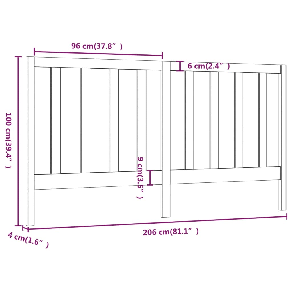 Uzglavlje za krevet sivo 206 x 4 x 100 cm od masivne borovine