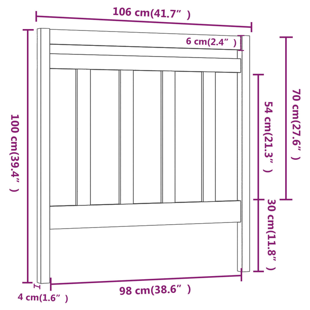 Uzglavlje za krevet sivo 106 x 4 x 100 cm od masivne borovine