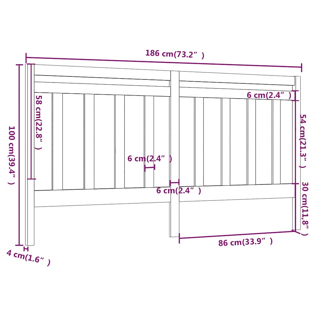 Uzglavlje za krevet sivo 186 x 4 x 100 cm od masivne borovine