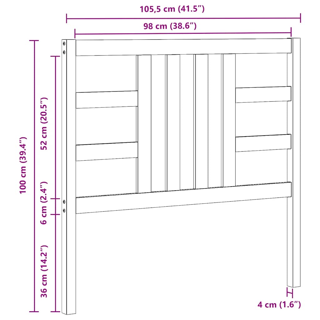 Uzglavlje za krevet sivo 106 x 4 x 100 cm od masivne borovine