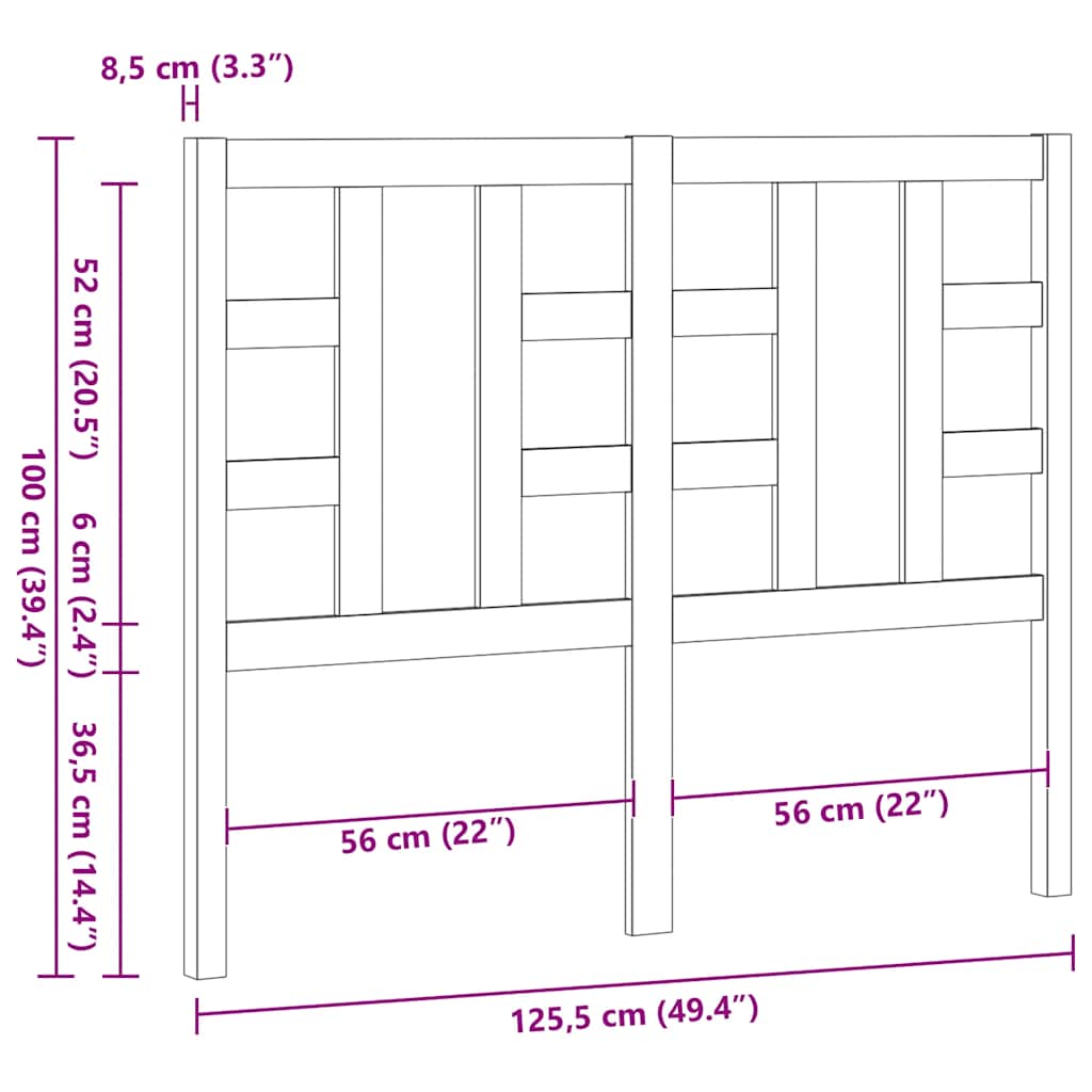 Uzglavlje za krevet sivo 126 x 4 x 100 cm od masivne borovine