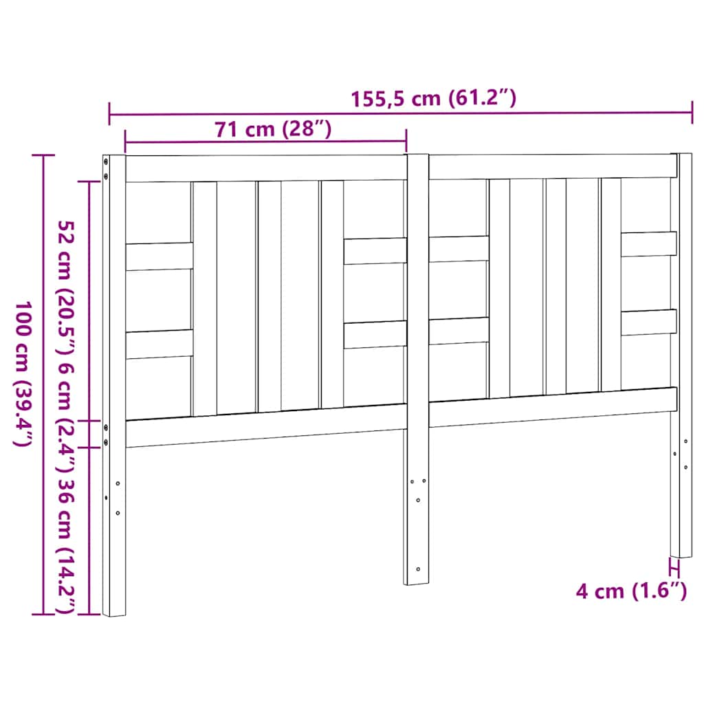 Uzglavlje za krevet sivo 166 x 4 x 100 cm od masivne borovine