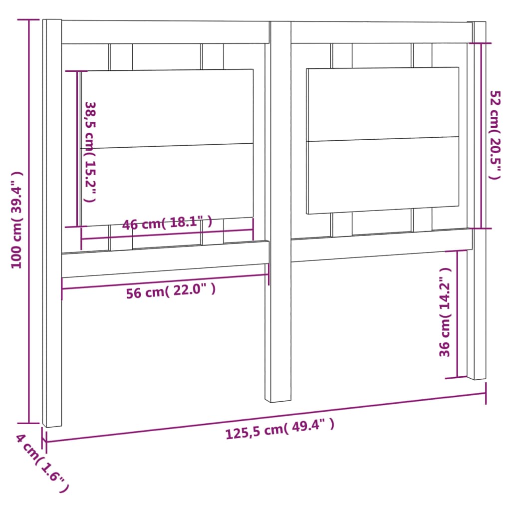 Uzglavlje za krevet crno 125,5 x 4 x 100 cm od masivne borovine