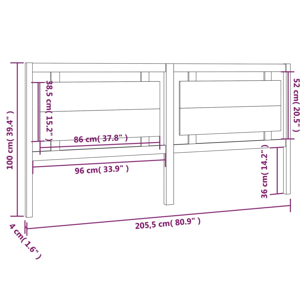 Uzglavlje za krevet bijelo 205,5x4x100 cm od masivne borovine