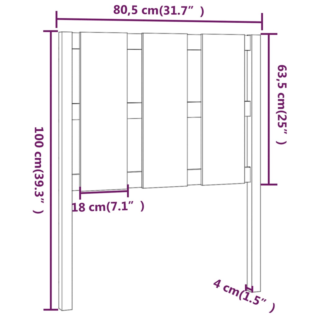 Uzglavlje za krevet crno 80,5 x 4 x 100 cm od masivne borovine