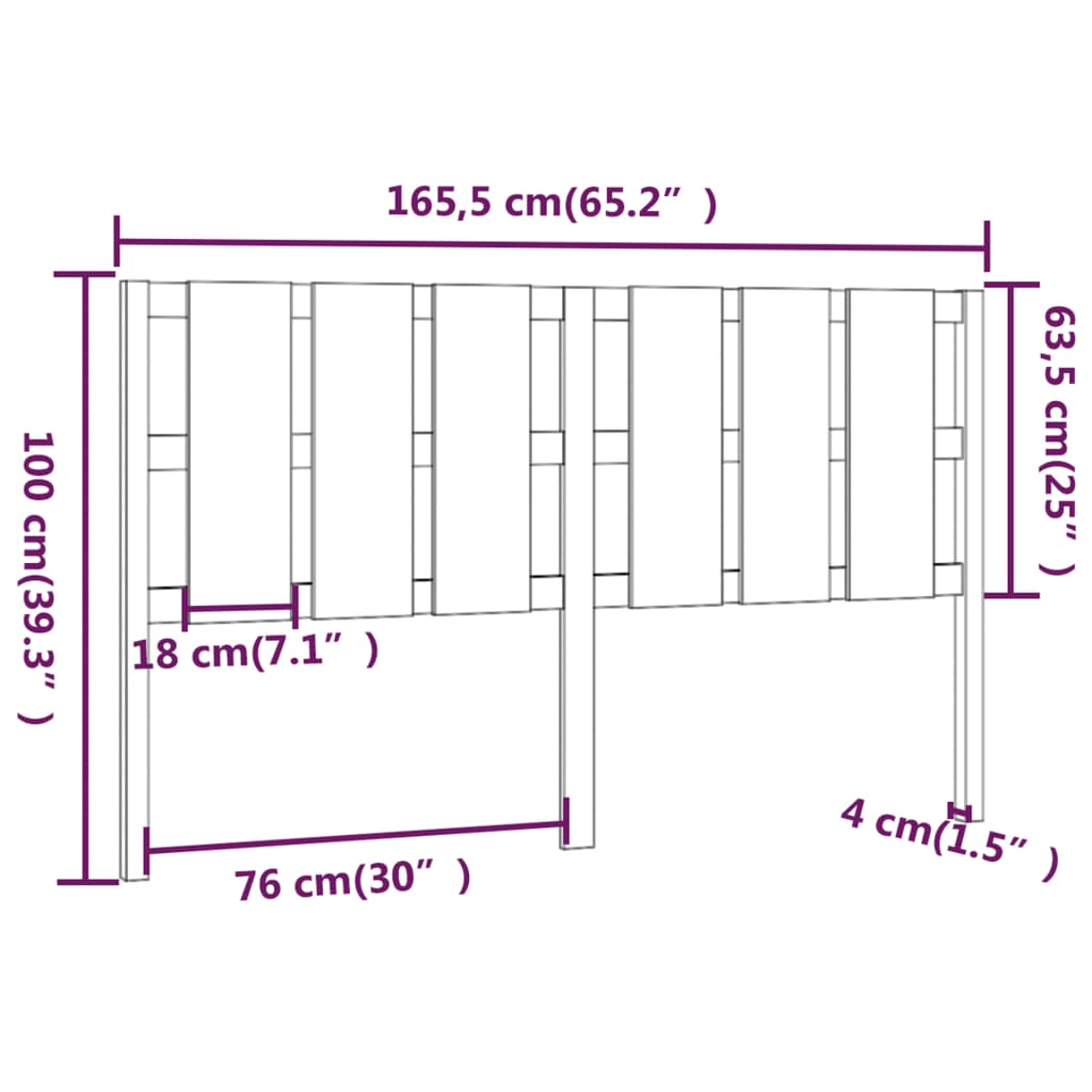 Uzglavlje za krevet crno 165,5 x 4 x 100 cm od masivne borovine