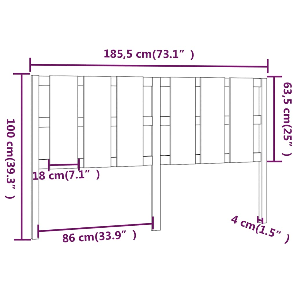 Uzglavlje za krevet sivo 185,5 x 4 x 100 cm od masivne borovine