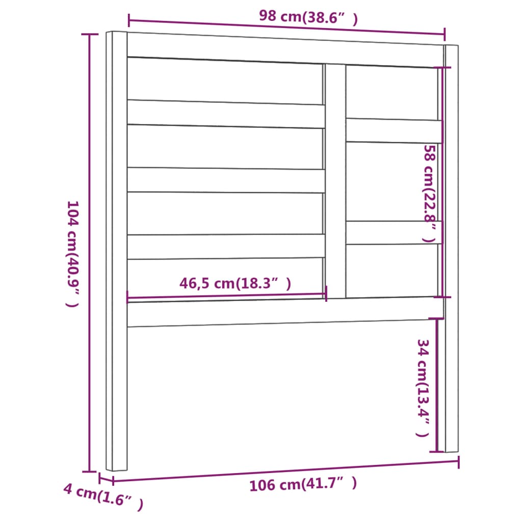 Uzglavlje za krevet crno 106 x 4 x 104 cm od masivne borovine