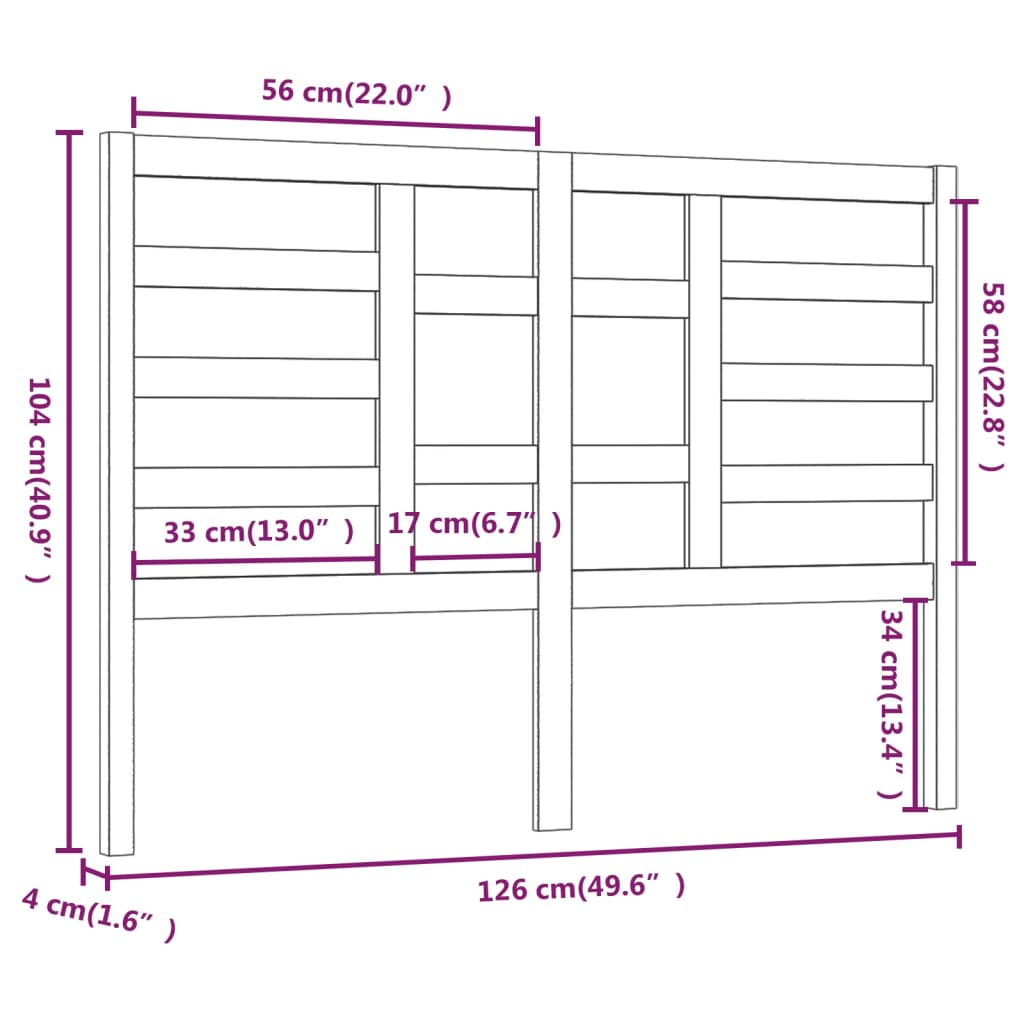 Uzglavlje za krevet crno 126 x 4 x 104 cm od masivne borovine