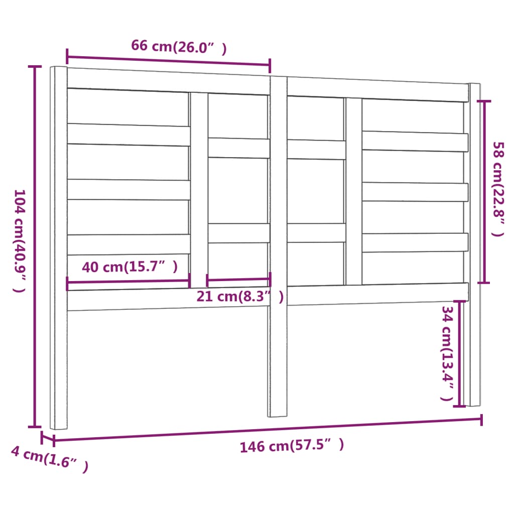 Uzglavlje za krevet crno 146 x 4 x 104 cm od masivne borovine
