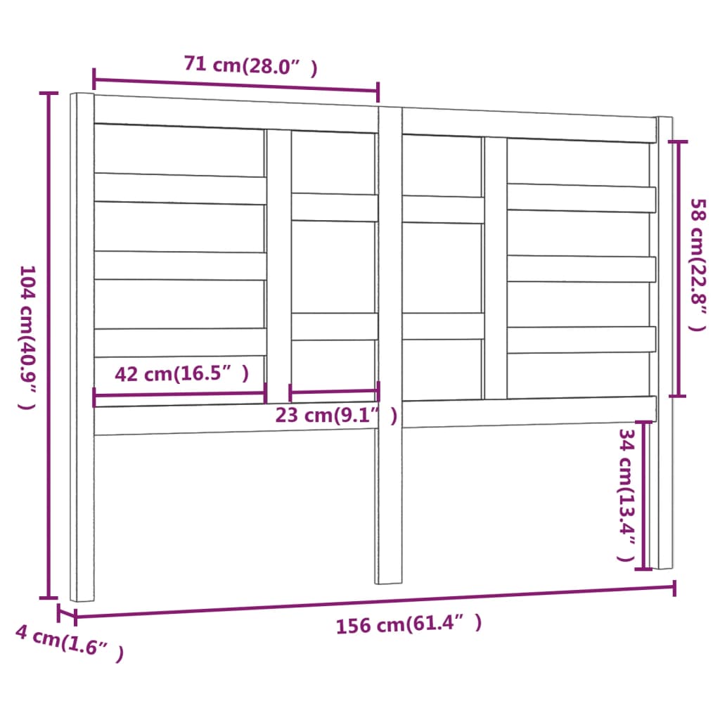 Uzglavlje za krevet crno 156 x 4 x 104 cm od masivne borovine