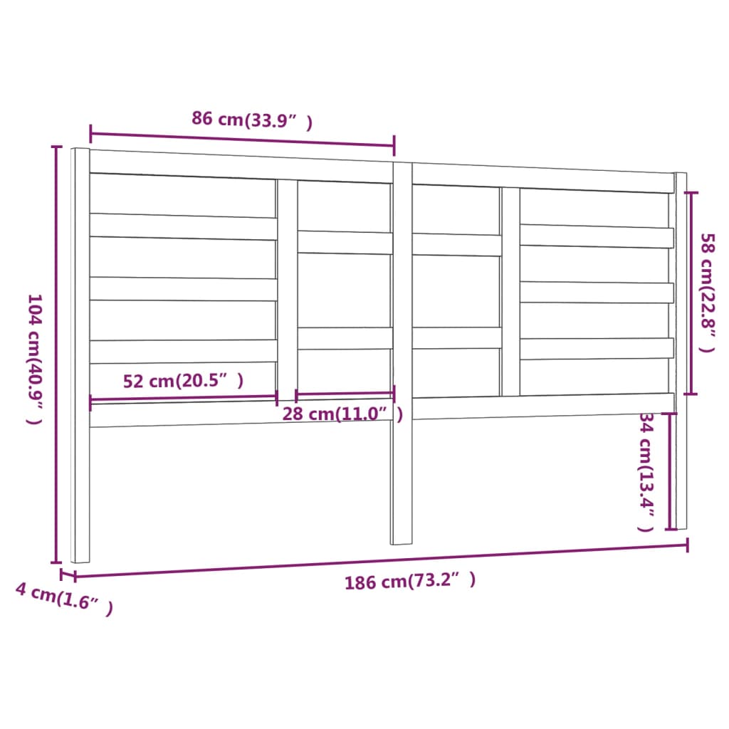 Uzglavlje za krevet sivo 186 x 4 x 104 cm od masivne borovine