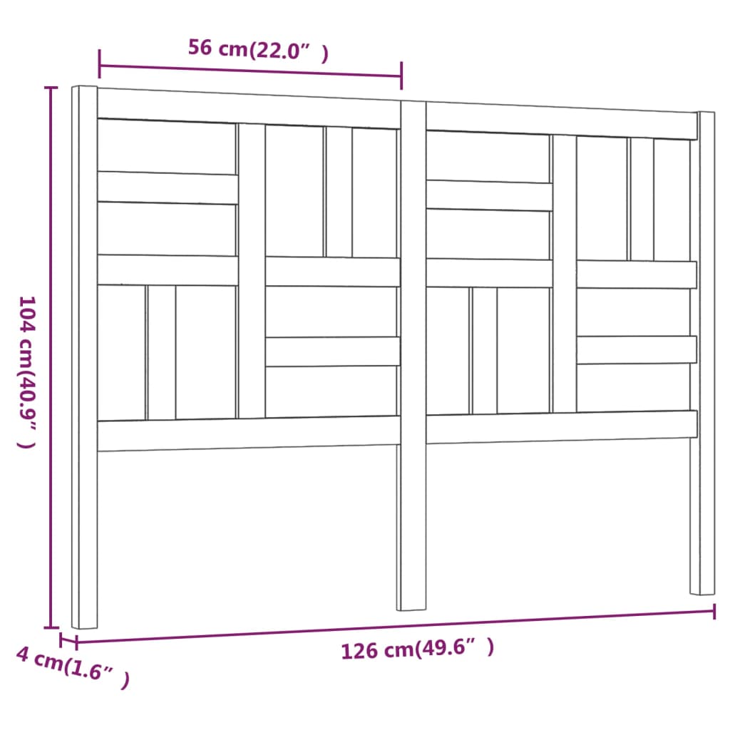 Uzglavlje za krevet sivo 126 x 4 x 104 cm od masivne borovine