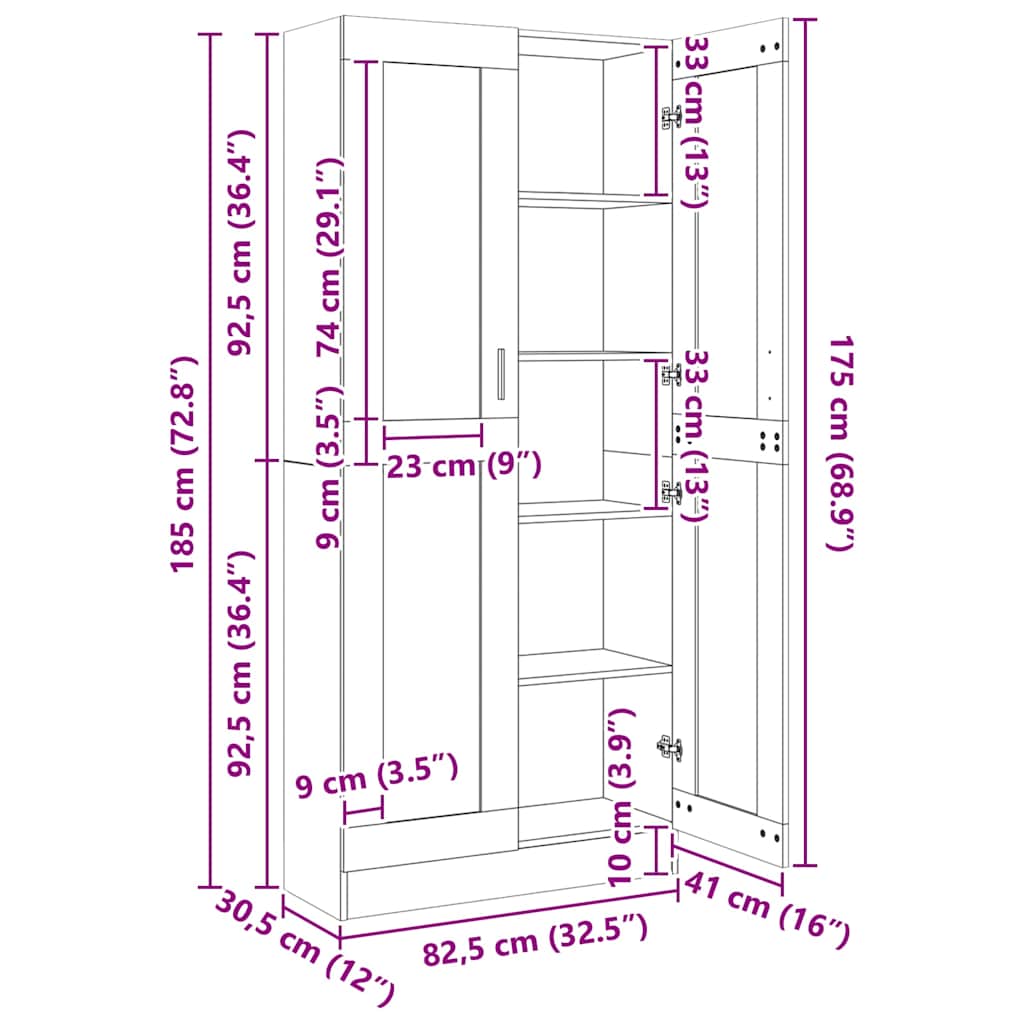 Vitrina boja sivog hrasta sonome 82,5 x 30,5 x 185 cm drvena