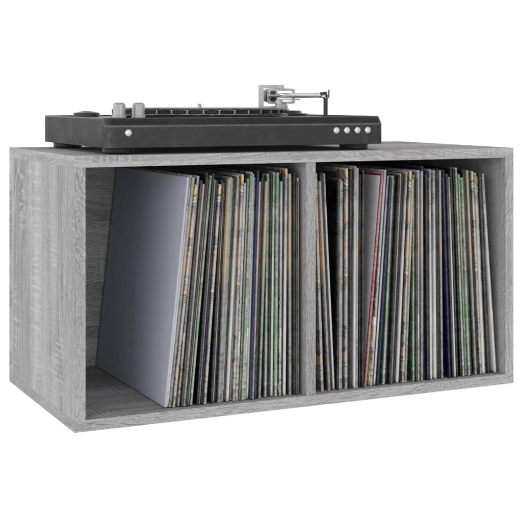 Kutija za pohranu vinilnih ploča siva 71 x 34 x 36 cm drvena