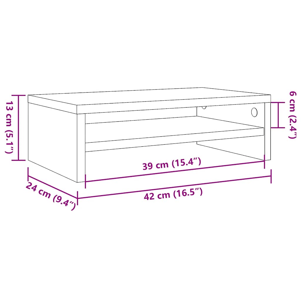 Stalak za monitor boja sivog hrasta 42 x 24 x 13 cm drveni