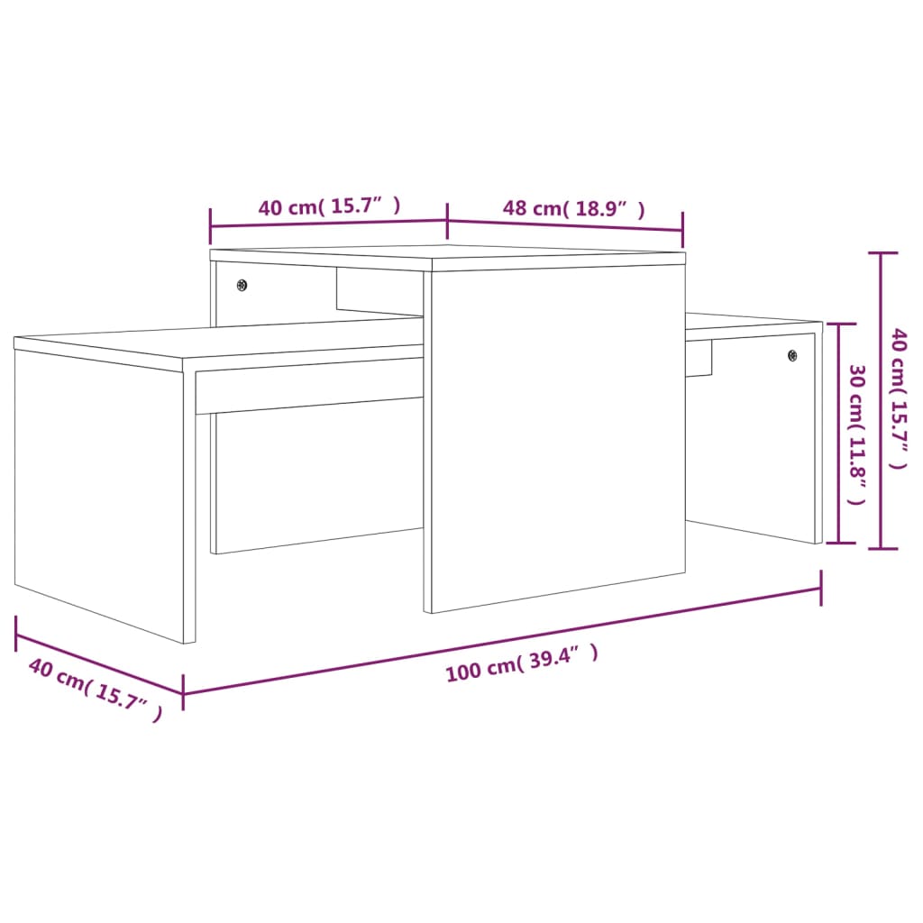 Set stolića za kavu boja hrasta 100x48x40 cm konstruirano drvo