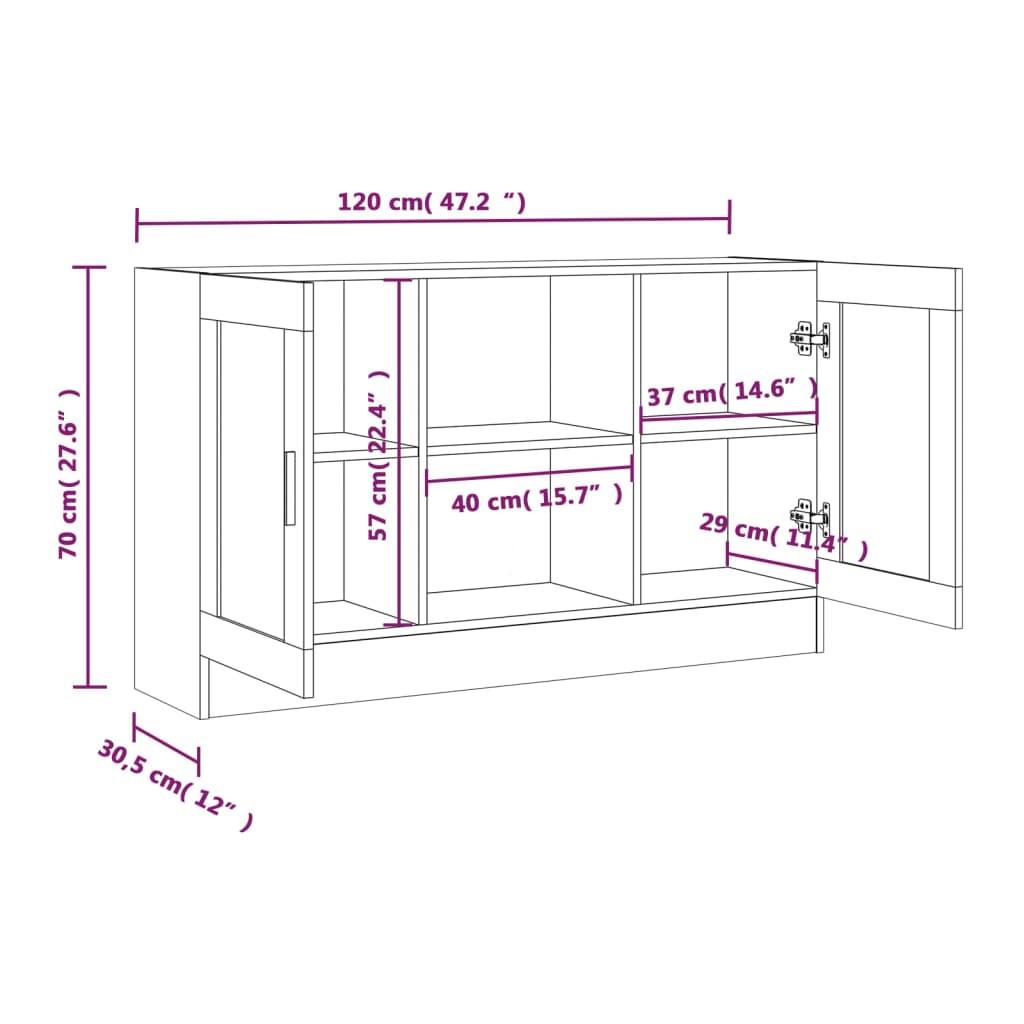 Vitrina boja sivog hrasta sonome 120 x 30,5 x 70 cm drvena