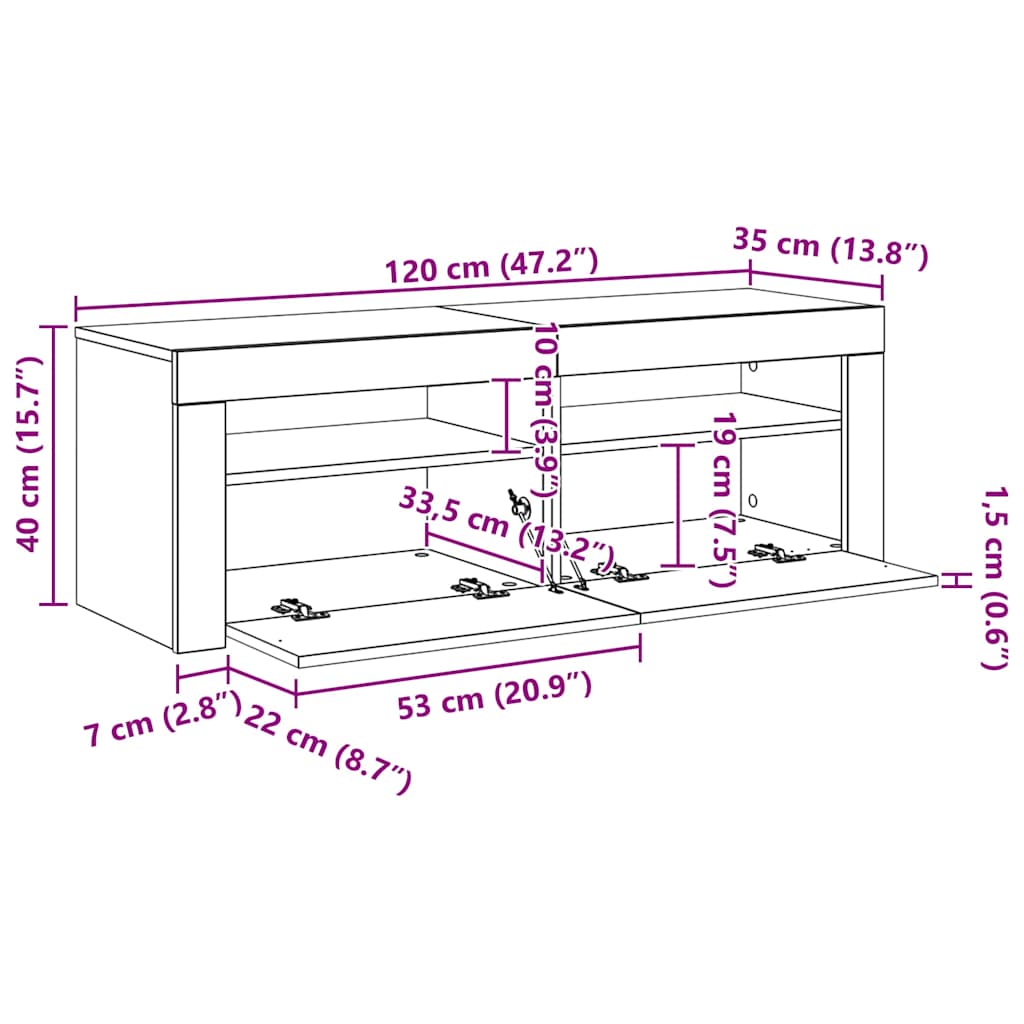 TV ormarić s LED svjetlima boja dimljenog hrasta 120x35x40 cm