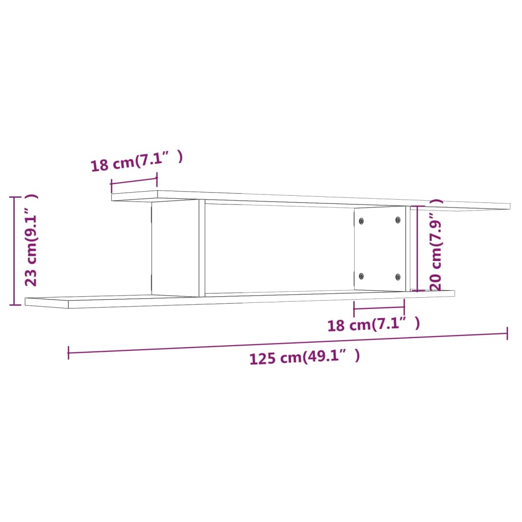 Zidna TV polica boja hrasta 125x18x23 cm konstruirano drvo
