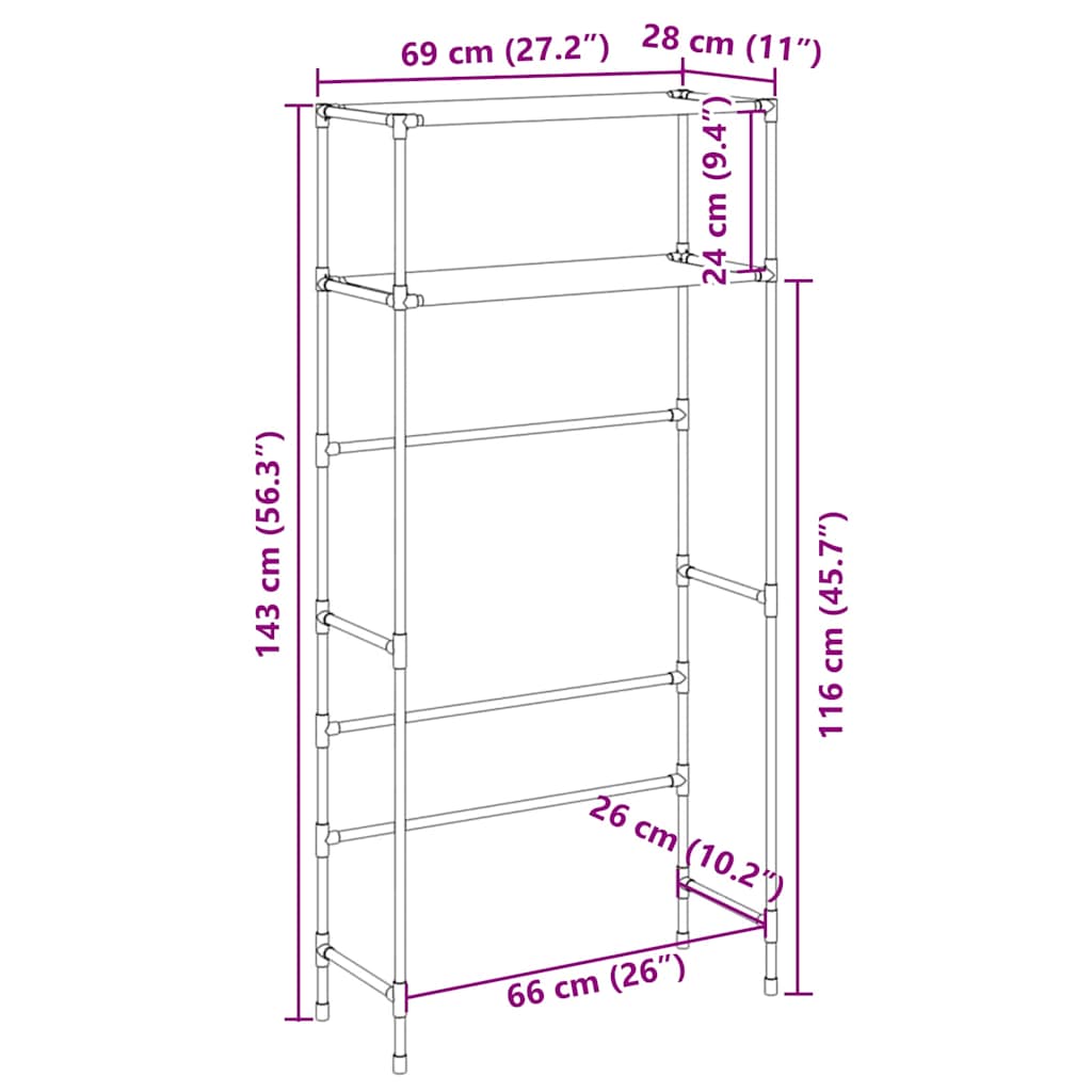 Stalak za pohranu na 2 razine crni 69 x 28 x 143 cm željezni