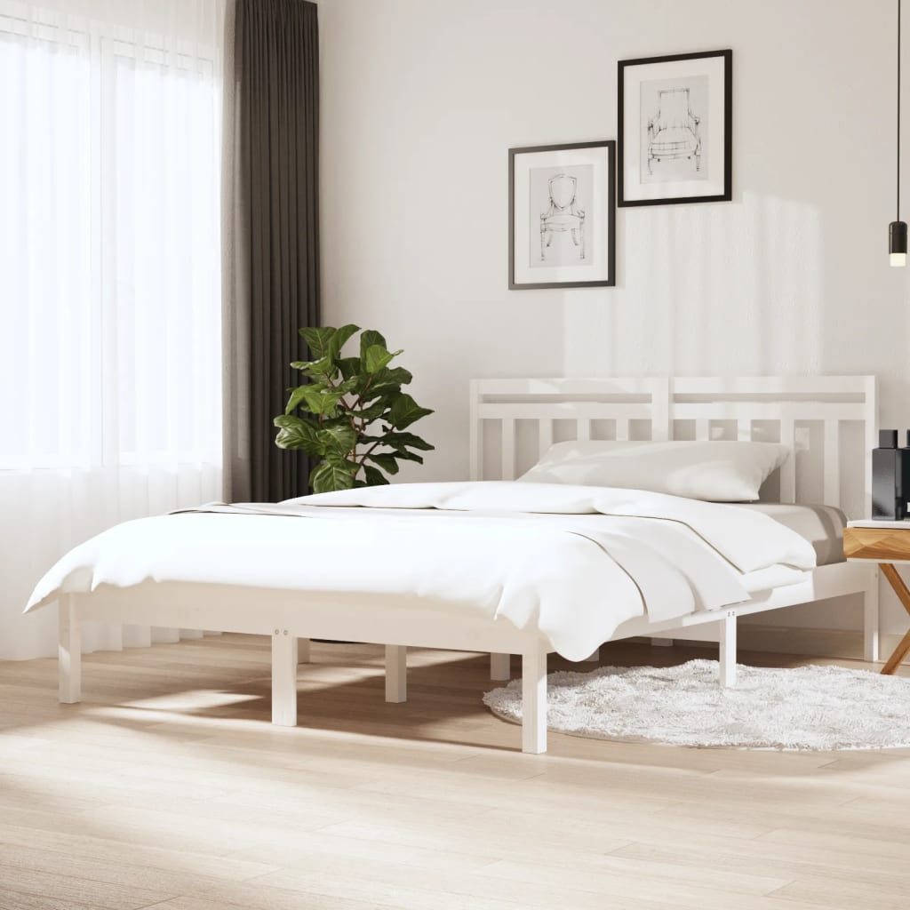 Okvir za krevet od masivnog drva bijeli 150 x 200 cm veliki