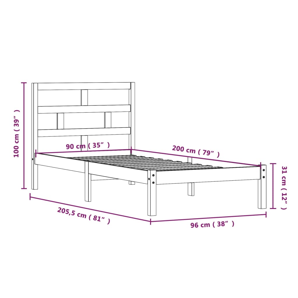 Okvir za krevet od masivne borovine 90 x 200 cm