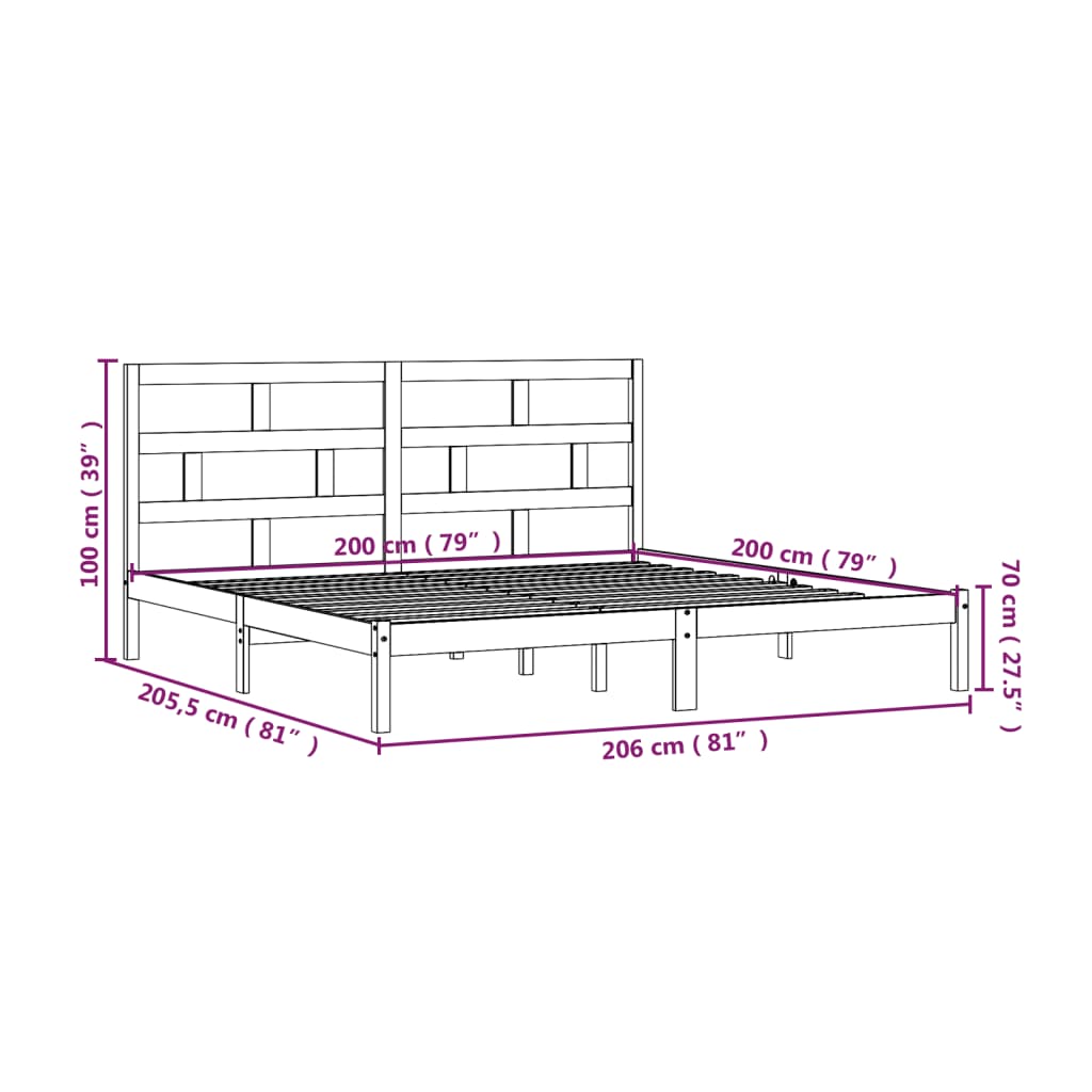 Okvir za krevet od masivne borovine sivi 200 x 200 cm