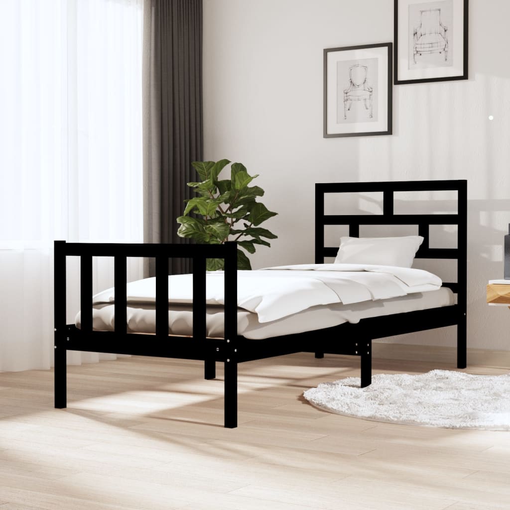 Okvir za krevet od borovine crni 75 x 190 cm jednokrevetni