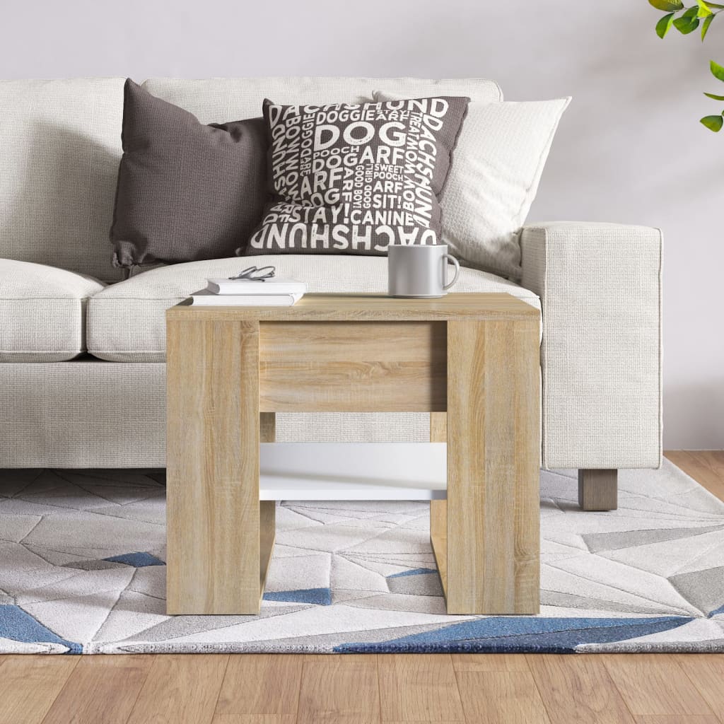 Stolić za kavu bijeli i hrast 55,5x55x45 cm konstruirano drvo