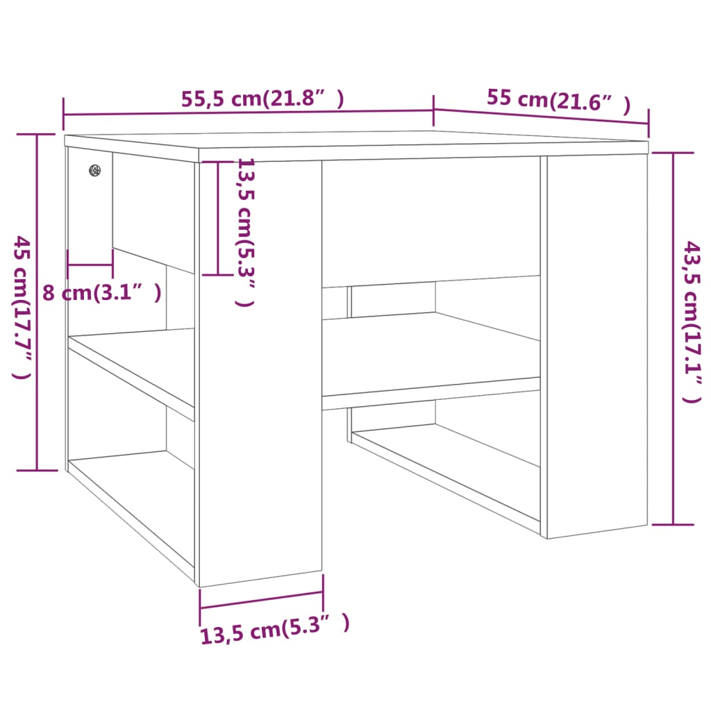 Stolić za kavu bijeli i hrast 55,5x55x45 cm konstruirano drvo