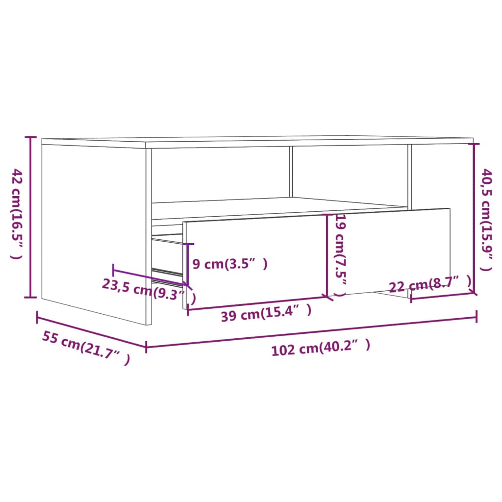 Stolić za kavu crni 102 x 55 x 42 cm od konstruiranog drva