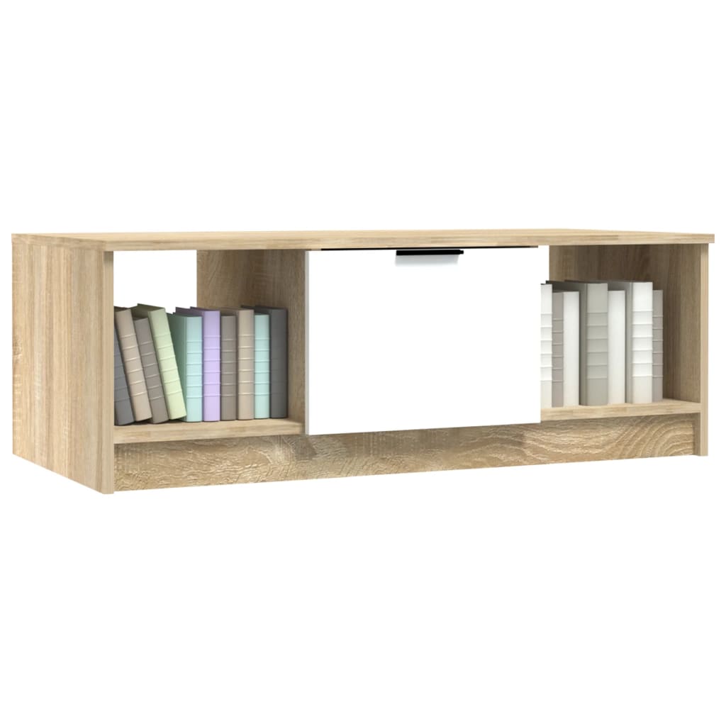 Stolić za kavu bijeli i hrast 102x50x36 cm konstruirano drvo