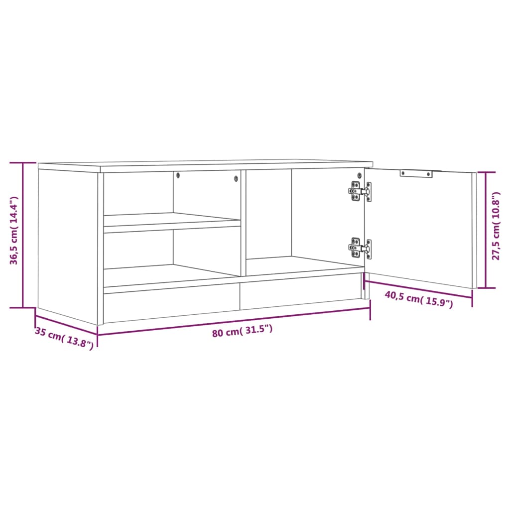 TV ormarić boja betona 80x35x36,5 cm od konstruiranog drva