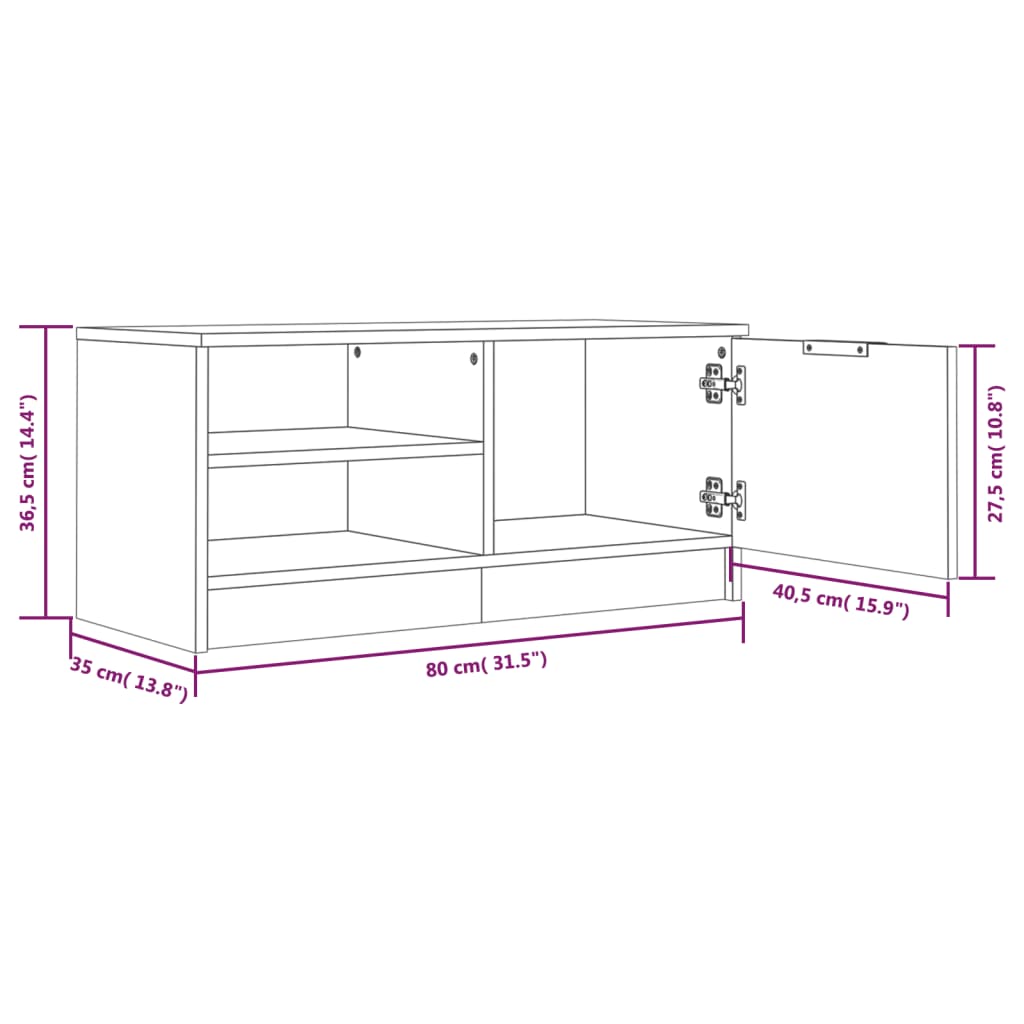TV ormarić sjajni bijeli 80x35x36,5 cm konstruirano drvo