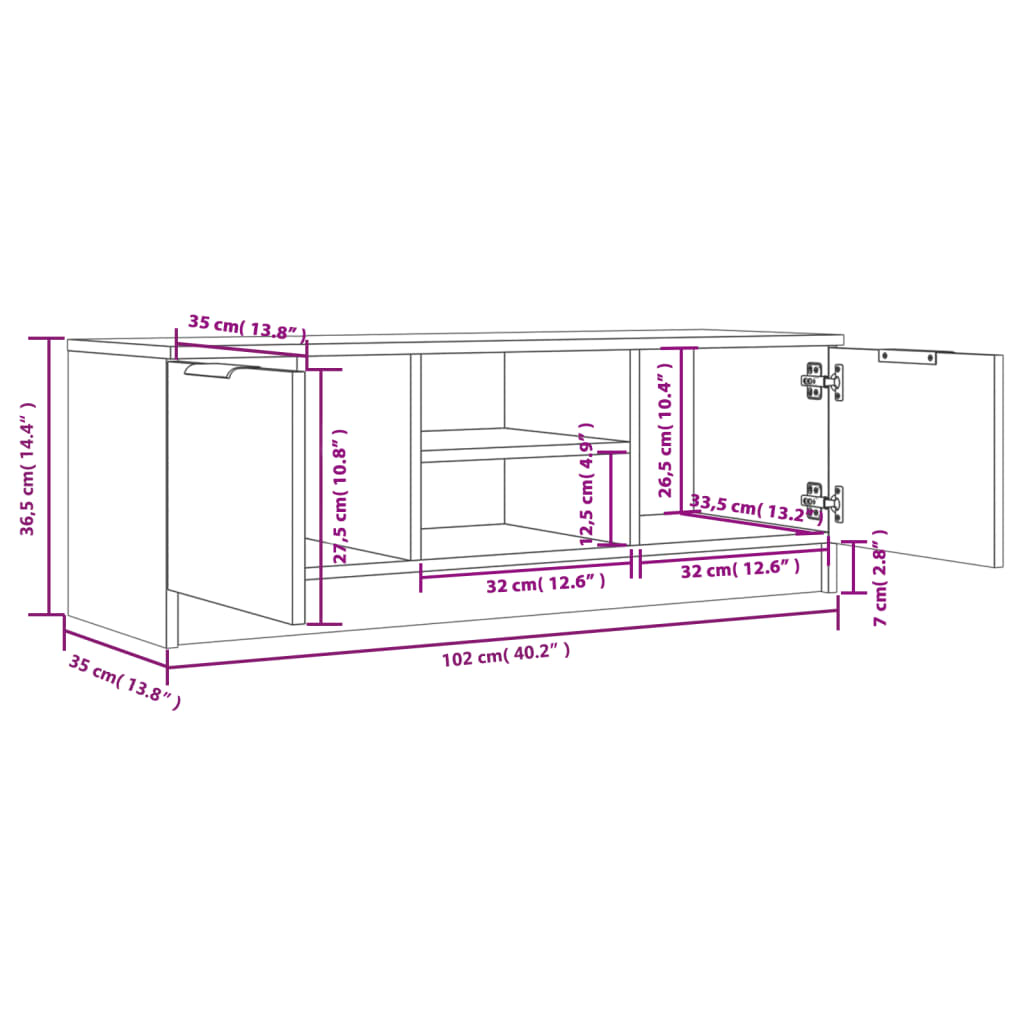TV ormarić boja betona 102x35x36,5 cm od konstruiranog drva