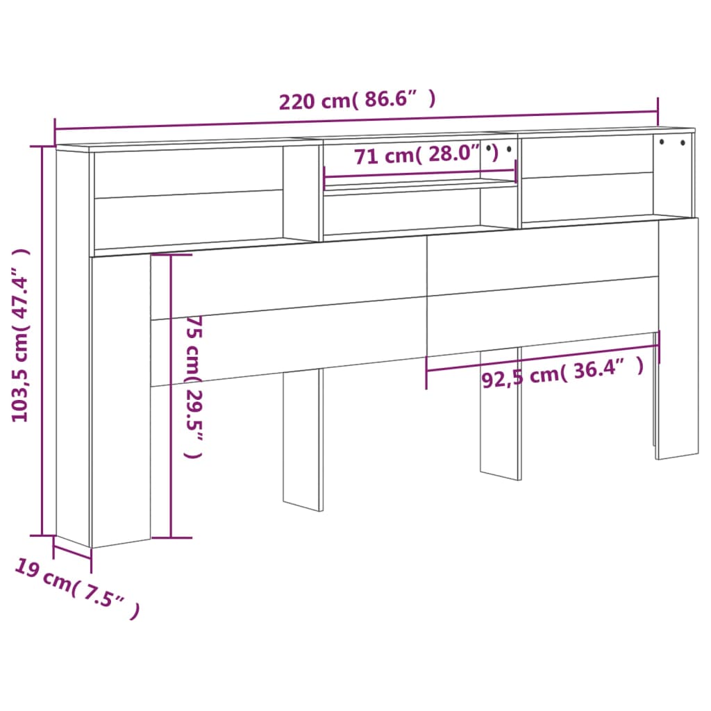 Uzglavlje s ormarićem boja hrasta sonome 220 x 19 x 103,5 cm