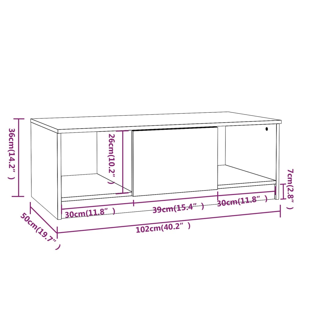 Stolić za kavu boja hrasta 102x50x36 cm konstruirano drvo