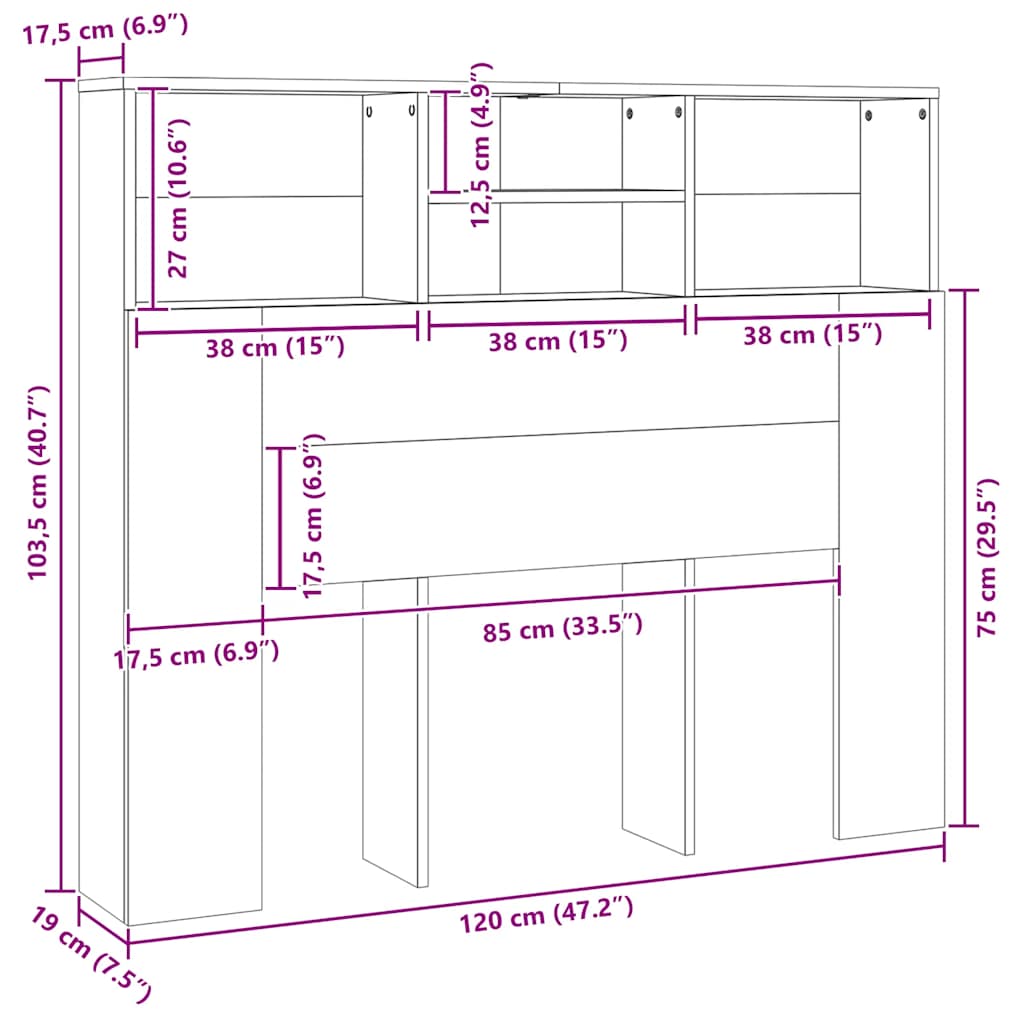 Uzglavlje s ormarićem boja hrasta sonome 120x19x103,5 cm