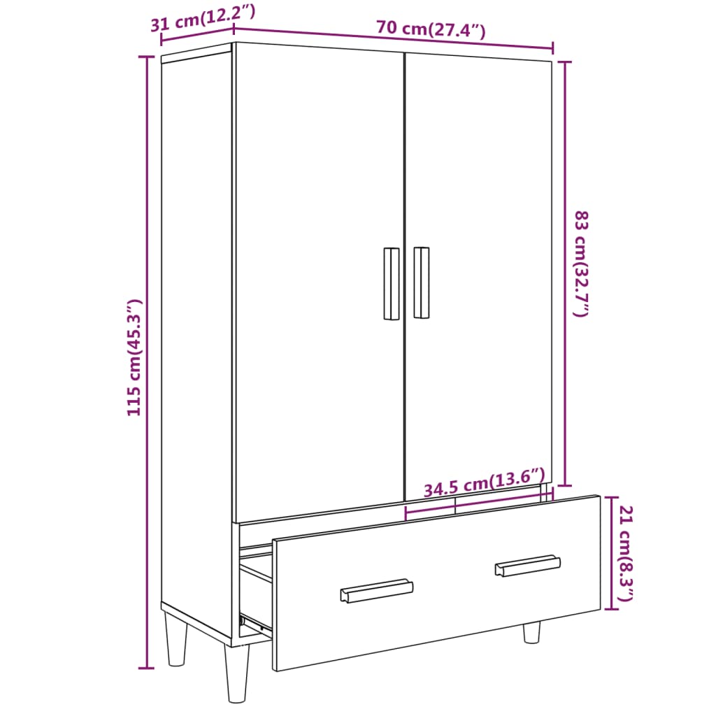 Visoka komoda boja hrasta sonome 70x31x115 cm konstruirano drvo