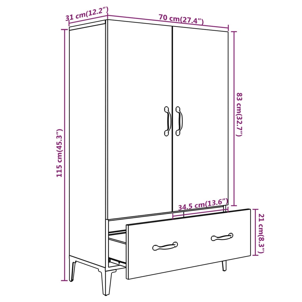Visoka komoda bijela 70 x 31 x 115 cm od konstruiranog drva