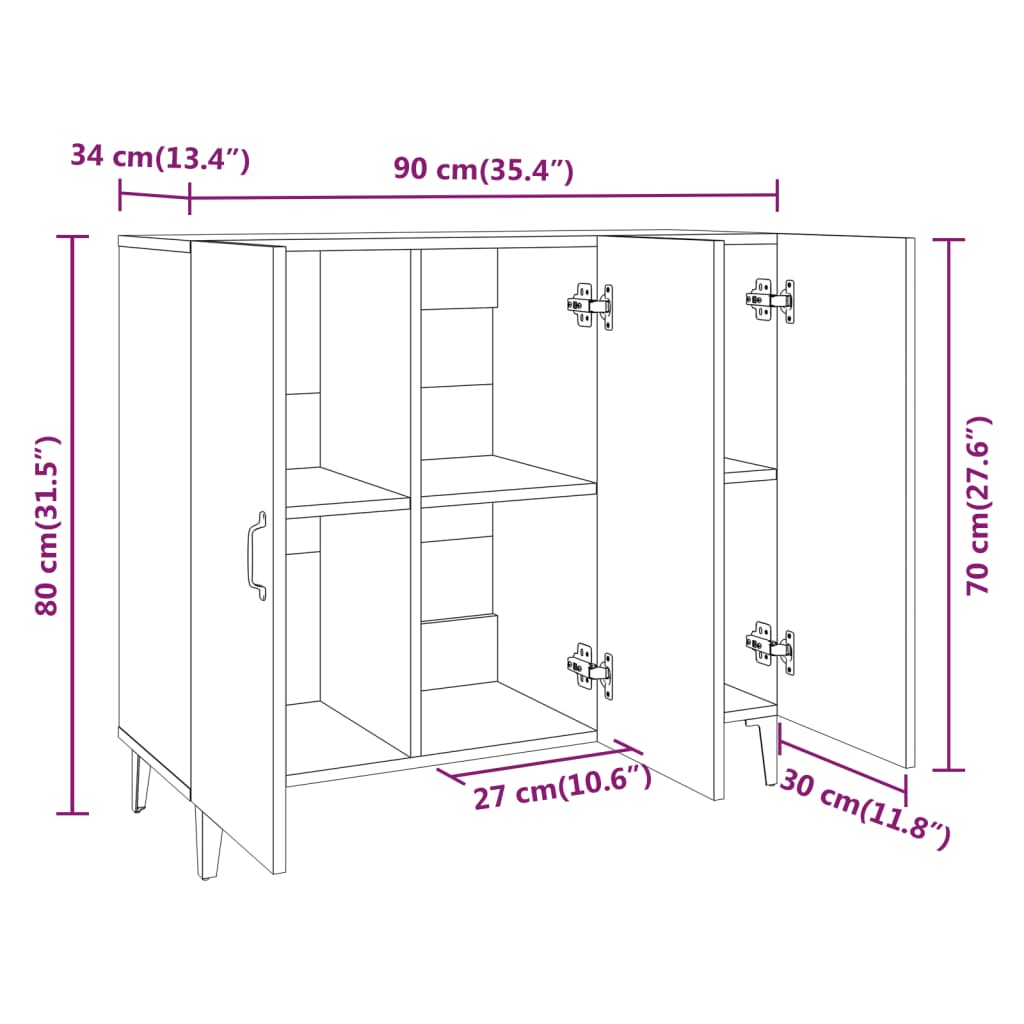 Komoda boja dimljenog hrasta 90 x 34 x 80 cm konstruirano drvo