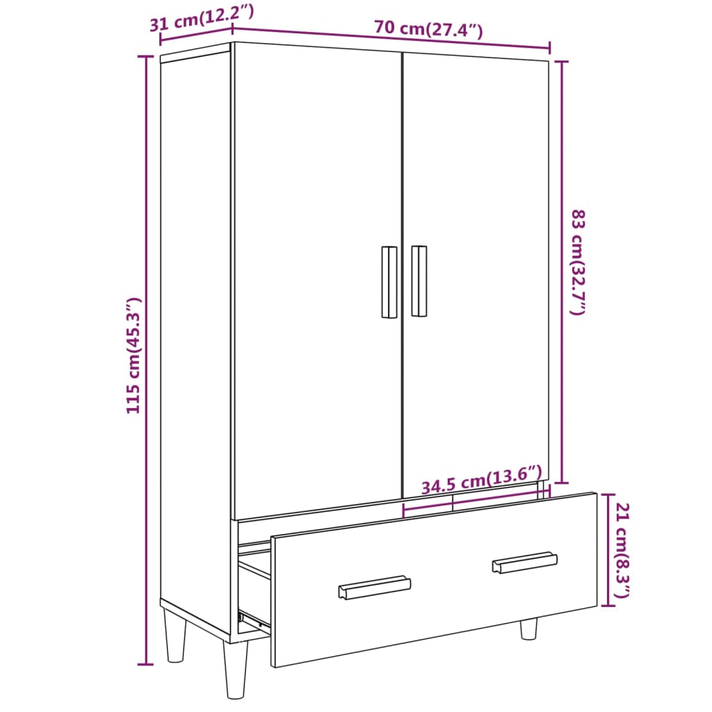 Visoka komoda boja hrasta sonome 70x31x115 cm konstruirano drvo