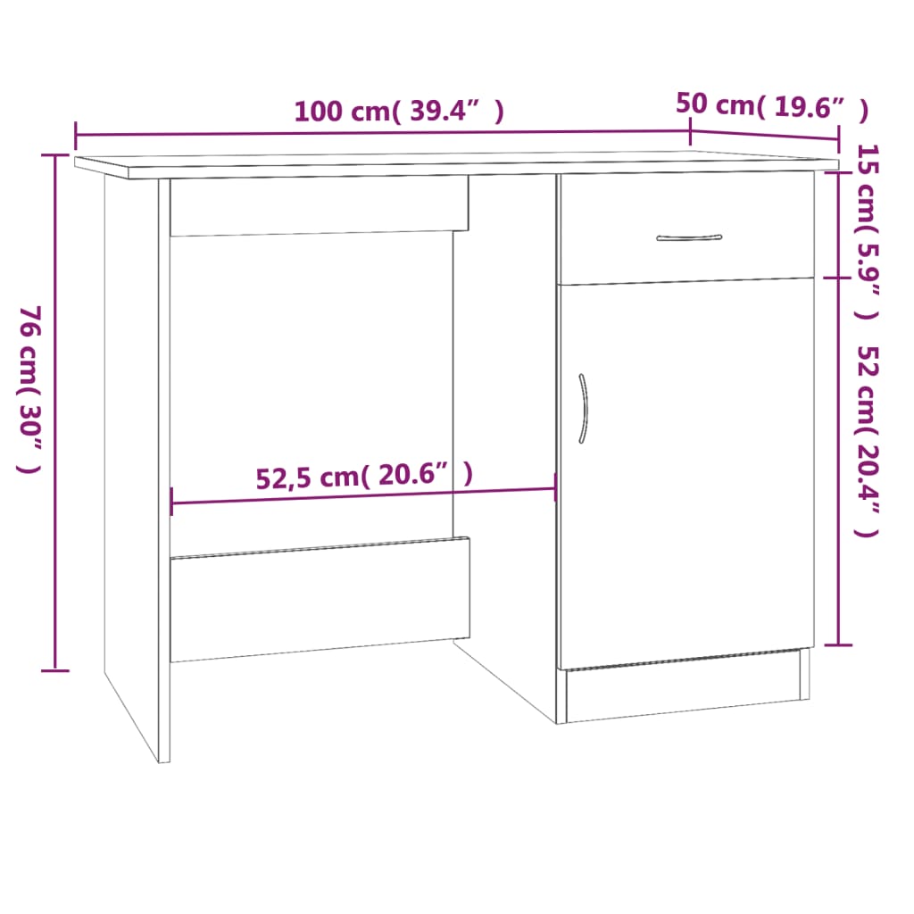 Radni stol boja dimljenog hrasta 100x50x76 cm konstruirano drvo
