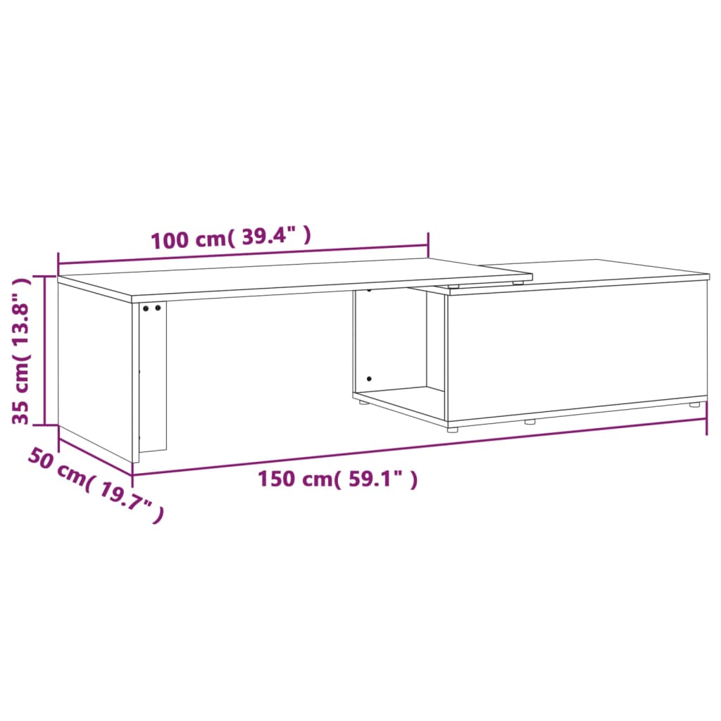 Stolić za kavu boja sivog hrasta 150x50x35 cm konstruirano drvo
