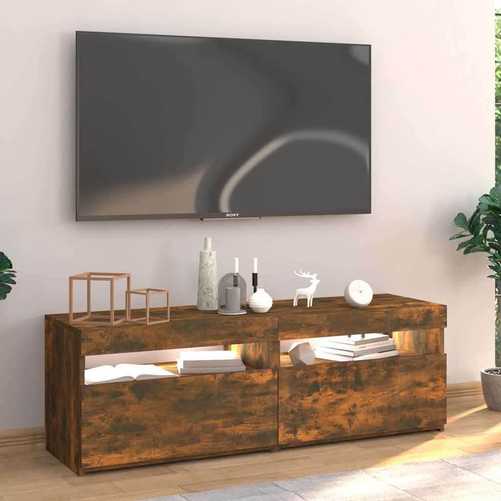 TV ormarić s LED svjetlima boja dimljenog hrasta 120x35x40 cm
