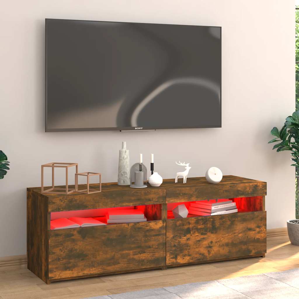 TV ormarić s LED svjetlima boja dimljenog hrasta 120x35x40 cm