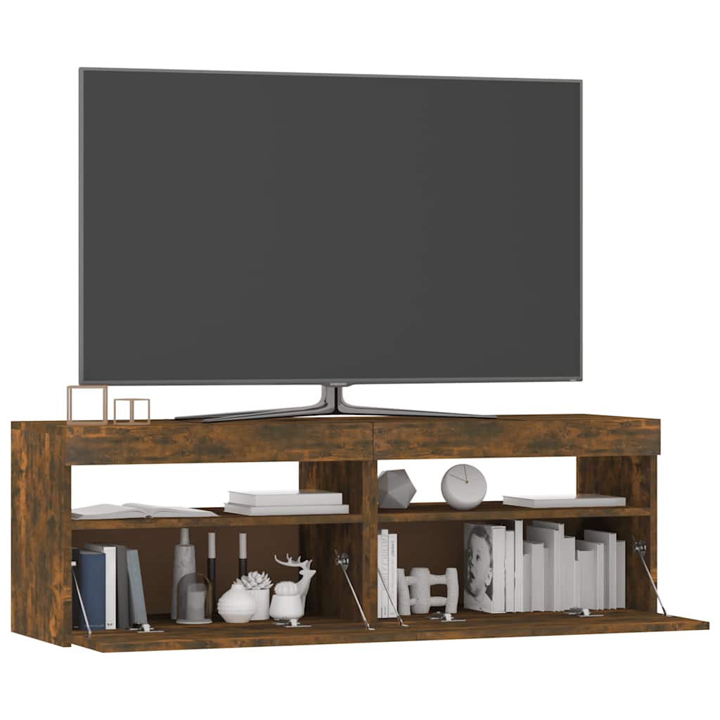 TV ormarić s LED svjetlima boja dimljenog hrasta 120x35x40 cm