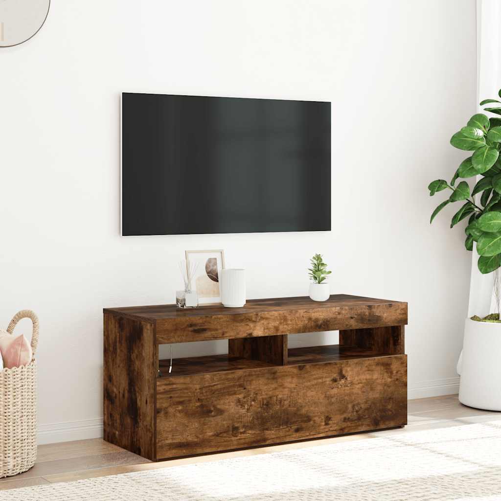 TV ormarić s LED svjetlima boja dimljenog hrasta 90x35x40 cm
