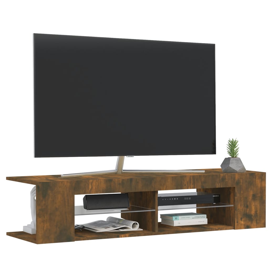 TV ormarić s LED svjetlima boja dimljenog hrasta 135x39x30 cm